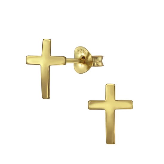 Joy|S - Zilveren kruis oorbellen - 7 x 11 mm - 14k goudplating