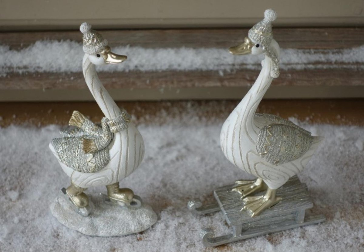 Set van 2 Gans met muts op slee en op schaatsen 20 cm | KEN-7115755 | La Galleria