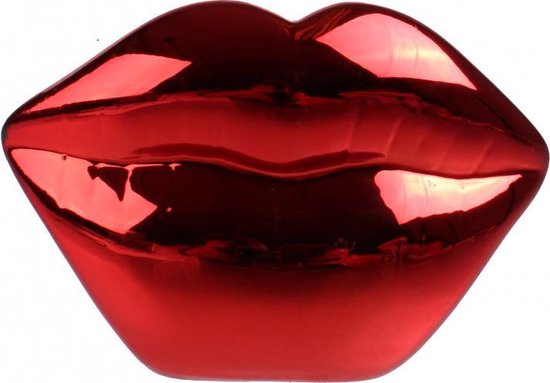 spaarpot lippen 15 cm keramiek rood