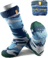 Apollo - Heren Huissokken - Anti Slip - Fluffy Voering - Blauw - One Size - 42/46