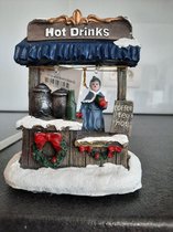 Stands de Noël pour village de Noël Sapin de Noël, patins à glace, boissons chaudes hauteur 13cm avec éclairage