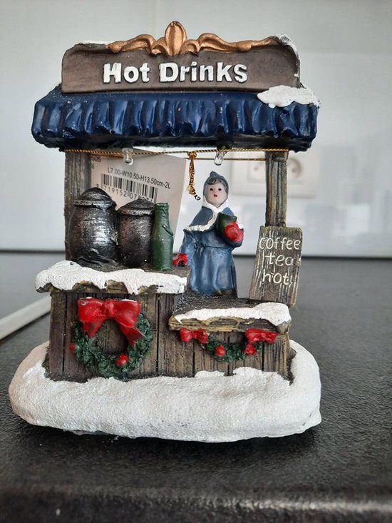 Kerst Kraampjes Voor Kerstdorp Kerstboom, Schaatsen, Hot Drinks 13cm Hoog Met Verlichting