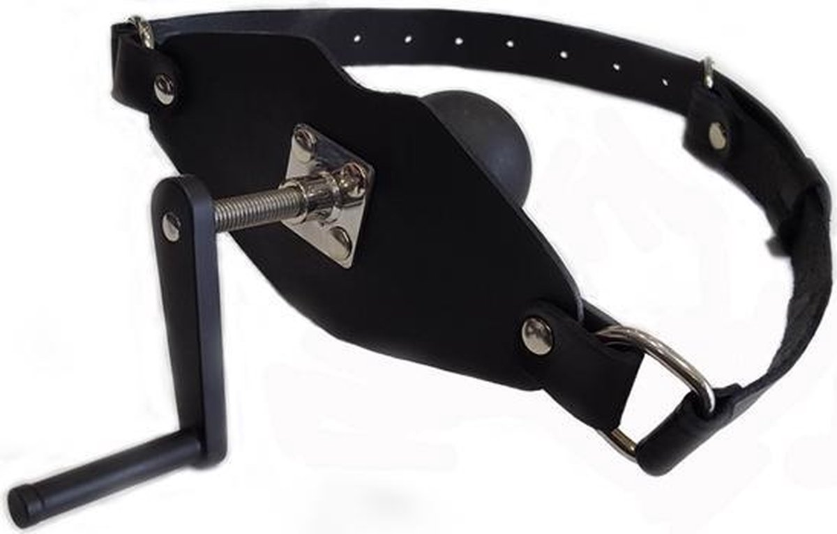 Goedkoopste Black Label - The Killer - Lederen en Siliconen Ball Gag met Aandraaischroef - Zwart