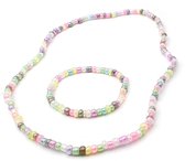 Kinderketting en kinderarmbandje van 4 mm pastelkleurige glaskraaltjes