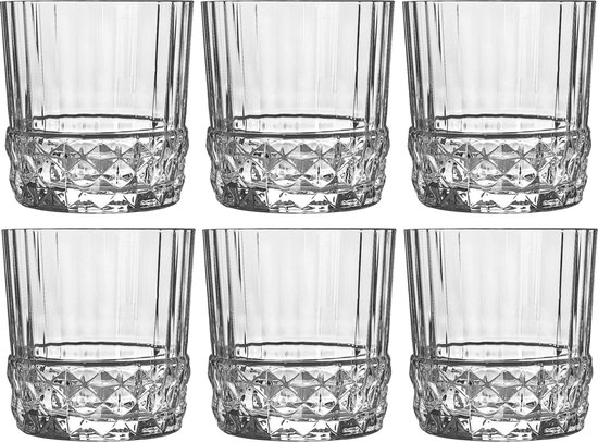 GLAMOMAX'S Choice - Transparante Retro Waterglazen '20s - Transparant - 37 cl - 6 stuks - Drinkglazen - Vaatwasserbestendig - Vintage glaswerk