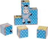 houten puzzelblokken ezel 9-delig 14 cm blauw