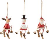 J-Line Hanger Kerstman/Rendier/Sneeuwman Metaal Wit/Rood Assortiment Van 3