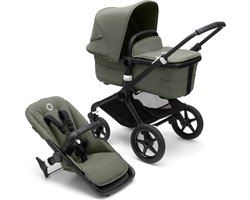 Bugaboo Fox 3, Comfortabele 2-in-1 Reissysteem: Lichte comfort Kinderwagen & Geavanceerde Breezy Reiswieg, Zwarte Chassis, Forest Green Bassinet & Zonnekap