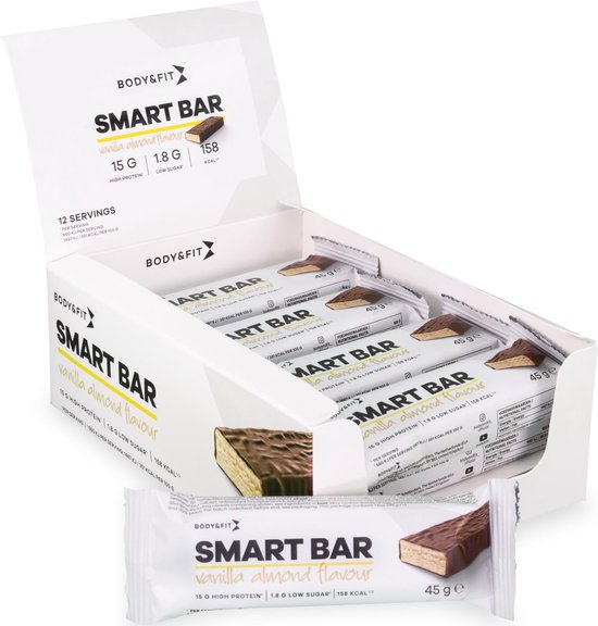 Body & Fit Smart Bars – Proteïne Repen / Eiwitrepen – Vanille & Amandel – 12 eiwitrepen (1 doos)