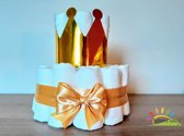 Luiertaart neutraal-kroontje goud-Beziens baby-met gratis geboortekaartje-A merk Pampers maat 3-geboorte feest-gender reveal