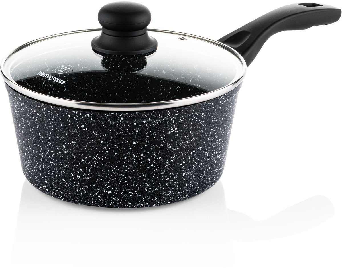Bol.com Westinghouse Steelpan – Ø 20 cm – Inductie Pan – Inclusief Deksel – Black Marble aanbieding