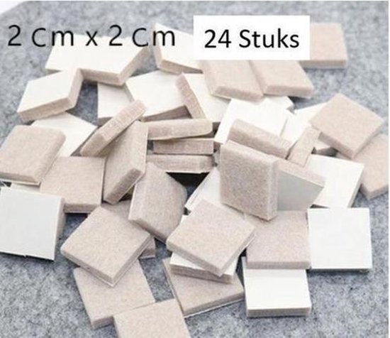 FSW-Products - 24 Stuks - Zelfklevende meubelonderzetters - Meubelvilt - Anti-krasvilt - Plakvilt - Viltjes - Stof - Beige - Vierkant / 2cm