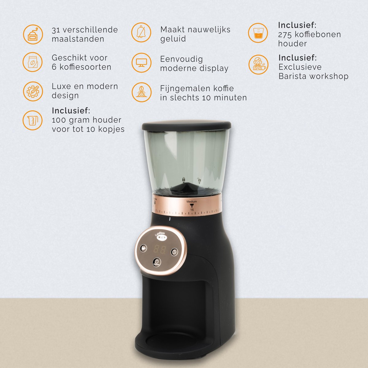 CuisiNoon® Koffiemolen Elektrisch - Koffiemaler voor koffiebonen - 31  maalstanden -... | bol.com