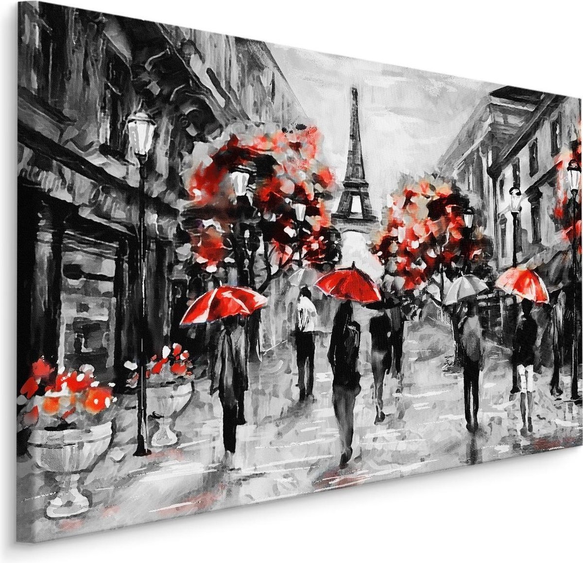 karo-art Schilderij - Regen in Parijs, zwart-wit/rood, 4 maten, premium print Multikleur