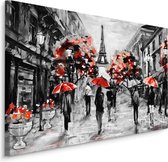 Peinture - Pluie à Paris, noir & blanc/rouge, 4 tailles, impression premium