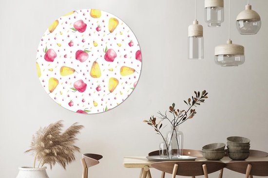 Wandcirkel - Muurcirkel Binnen - Peren - Appels - Waterverf - ⌀ 120 cm - Wanddecoratie - Ronde Schilderijen XXL