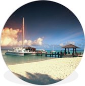 WallCircle - Wandcirkel ⌀ 60 - Aruba - Boot - Pier - Ronde schilderijen woonkamer - Wandbord rond - Muurdecoratie cirkel - Kamer decoratie binnen - Wanddecoratie muurcirkel - Woonaccessoires