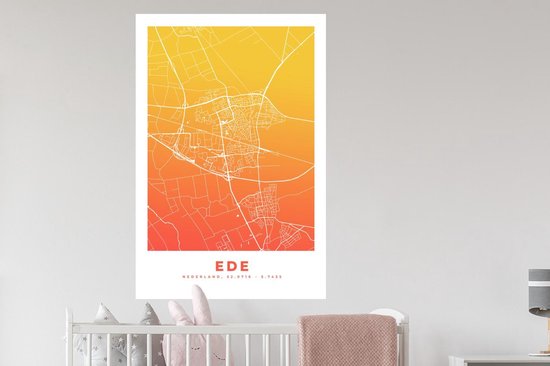 Stickers muraux - Plan de la ville - Ede - Nederland - Jaune - 80x120 cm - Feuille adhésive - Carte