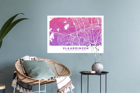 Stickers Stickers muraux - Plan de la ville - Vlaardingen - Pays- Nederland - Violet - 60x40 cm - Feuille adhésive - Carte
