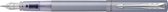 Parker Vector XL vulpen | metallic zilverblauwe lak op messing met chroom detail | medium penpunt met blauwe inkt navulling | cadeauverpakking