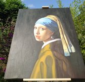 [100% Handgeschilderd] [olieverfschilderij] Het meisje met de parel van Johannes Vermeer, 82x100 cm [uniek] [lijst naar keuze]