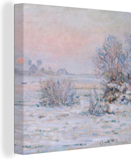 Canvas Schilderij Winterzon Lavacourt - Claude Monet - 50x50 cm - Wanddecoratie