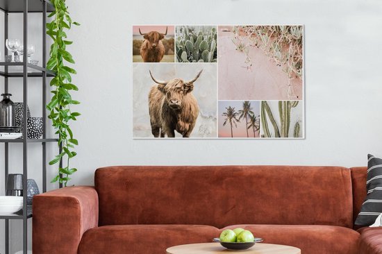 Décoration murale - Highlander écossais - Collage - Cactus - Peinture sur Toile - 140x90 cm