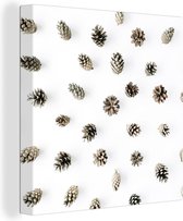 Toile Peinture Pommes de Pin - Hiver - Wit - 90x90 cm - Décoration murale