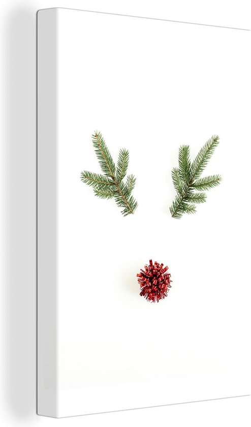 Canvas Schilderij Kerst - Takken - Kerstdecoratie - 60x90 cm - Wanddecoratie