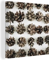 Toile Peinture Pommes de Pin - Hiver - Wit - 90x90 cm - Décoration murale