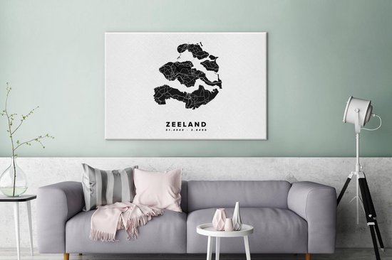 Peinture sur toile 140x90 cm - Décoration murale Zélande - Nederland - Carte routière - Wit - Décoration murale salon - Décoration chambre - Accessoires de chambre - Peintures