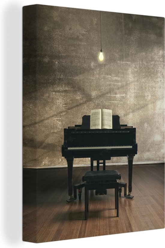 Canvas Schilderij Een piano in een woonkamer - 90x120 cm - Wanddecoratie