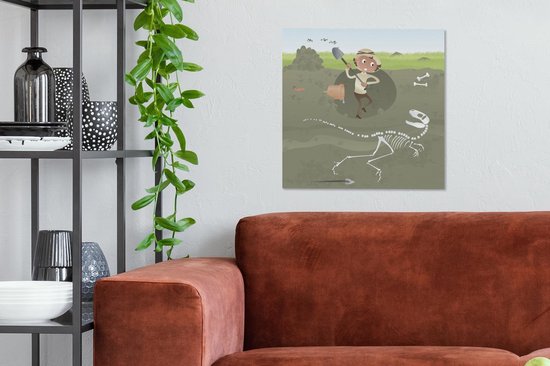Une illustration d'un archéologue en train de fouiller une toile de dinosaure 50x50 cm - Tirage photo sur toile (Décoration murale salon / chambre)