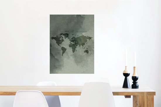 Cartes du monde du Wereldkaart - Carte du monde - Aquarelle - Grijs - 60x80 cm
