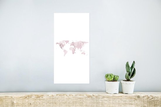 Carte du Wereldkaart murale - Carte du Wereldkaart - Marbre - Rose - 20x40 cm - Affiche