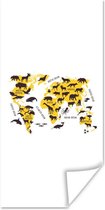 Wereldkaart Muur - Wereldkaart - Dieren - Geel - 20x40 cm - Poster