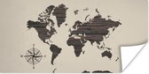 Poster Wereldkaart - Hout - Bruin - 120x60 cm