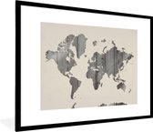 Fotolijst incl. Poster - Wereldkaart - Hout - Plank - 80x60 cm - Posterlijst