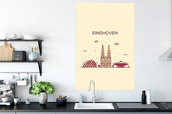 Illustration skyline 'Eindhoven' sur fond marron clair 80x120 cm