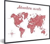 Fotolijst incl. Poster - Wereldkaart - Rood - Wit - 80x60 cm - Posterlijst