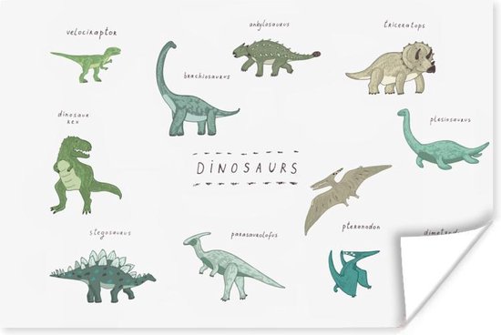 Poster Kinderkamer - Kleuren - Dinosaurus - Jongen - Meisje - Kind - 30x20 cm - Poster Kinderkamer