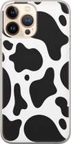 iPhone 13 Pro Max hoesje siliconen - Koeienprint - Soft Case Telefoonhoesje - Print / Illustratie - Transparant, Zwart, Wit