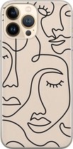 iPhone 13 Pro Max hoesje siliconen - Abstract gezicht lijnen - Soft Case Telefoonhoesje - Print / Illustratie - Transparant, Beige