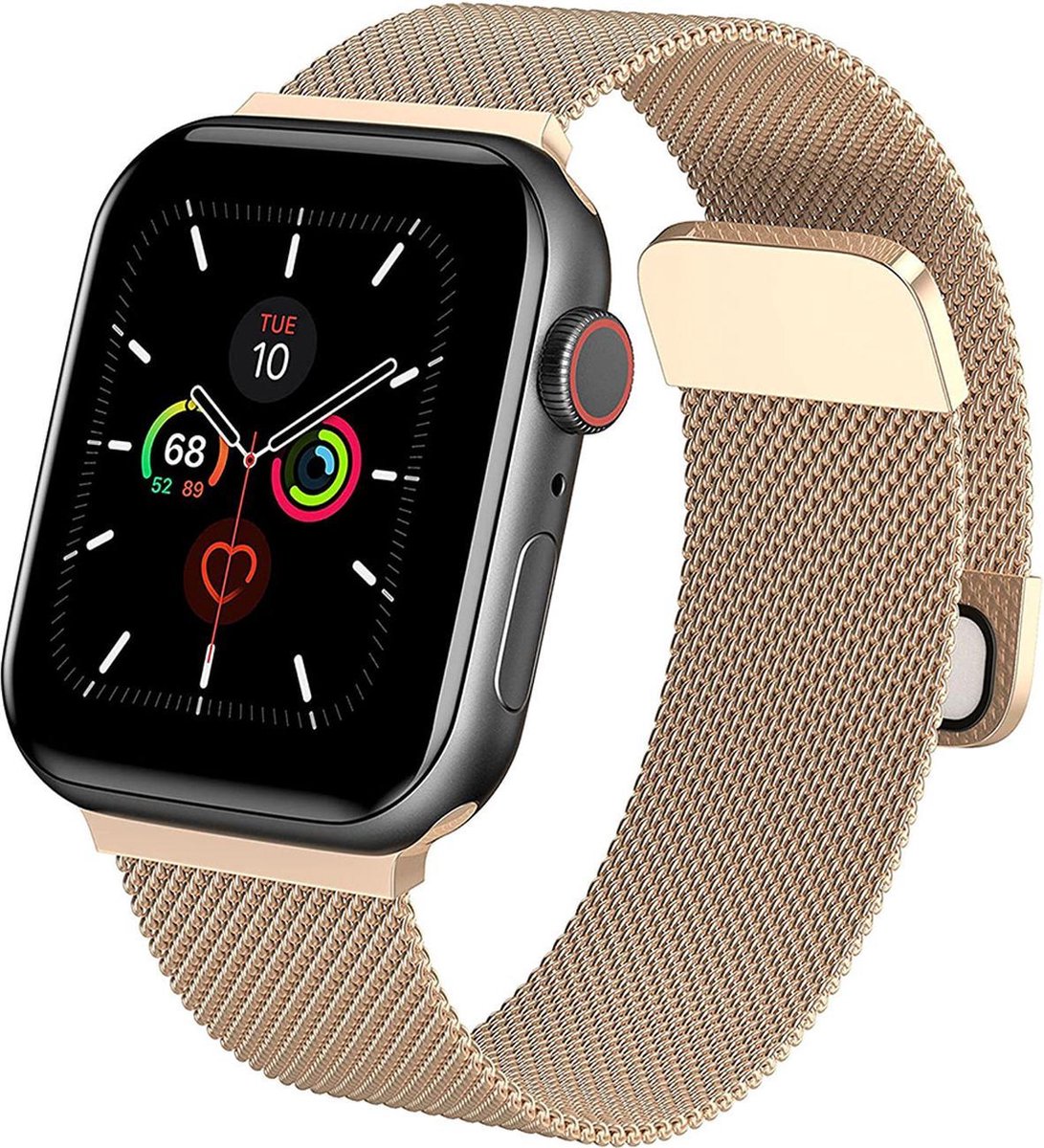 Milanees Bandje Geschikt voor Apple Watch 6 44mm Goud Bandje bol