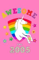 Awesome Since 2005: Unicorn 4 x 4 Quadrille Squared Coordinate Grid Paper Glossy Magical Pink Cover for Girls Born in '05 Math & Science Exercise Note Book