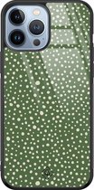 iPhone 13 Pro Max hoesje glass - Green dots | Apple iPhone 13 Pro Max  case | Hardcase backcover zwart