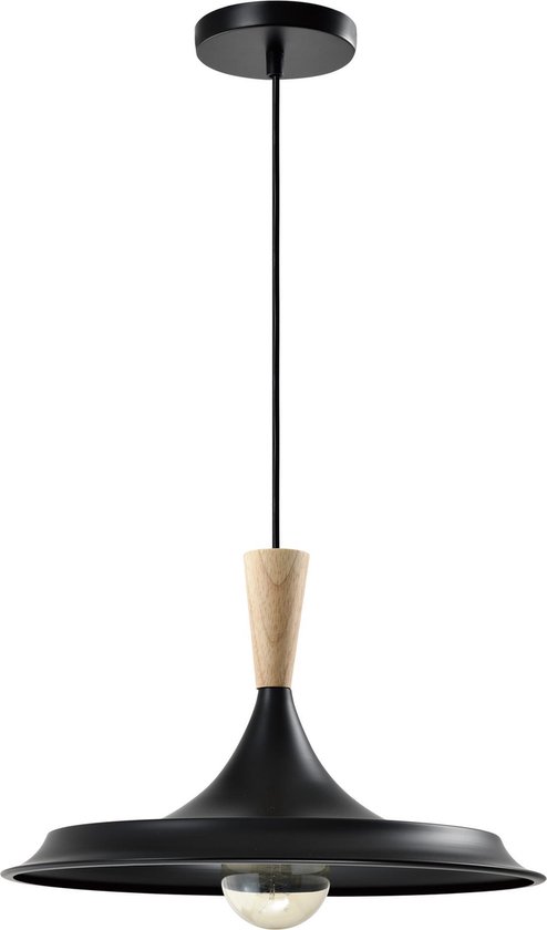 QUVIO Hanglamp retro - Lampen - Plafondlamp - Leeslamp - Verlichting - Keukenverlichting - Lamp - Aziatische stijl - E27 Fitting - Voor binnen - Met 1 lichtpunt - Hout - Aluminium - D 40 cm - Zwart en lichtbruin