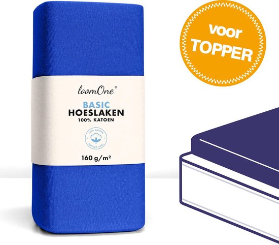 Loom One Hoeslaken Topper – 100% Jersey Katoen – 140x200 cm – tot 12cm matrasdikte– 160 g/m² – Koningsblauw