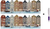 16 Cartes de Noël et Nouvel An de Luxe Stans avec stylo - Maisons du canal hollandais - 22x8cm - Cartes pliées avec enveloppes