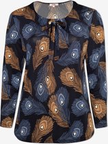 EVIVA - BLOUSE MET SIERSTRIK AAN HALS - VERENPRINT NAVY/BRUIN